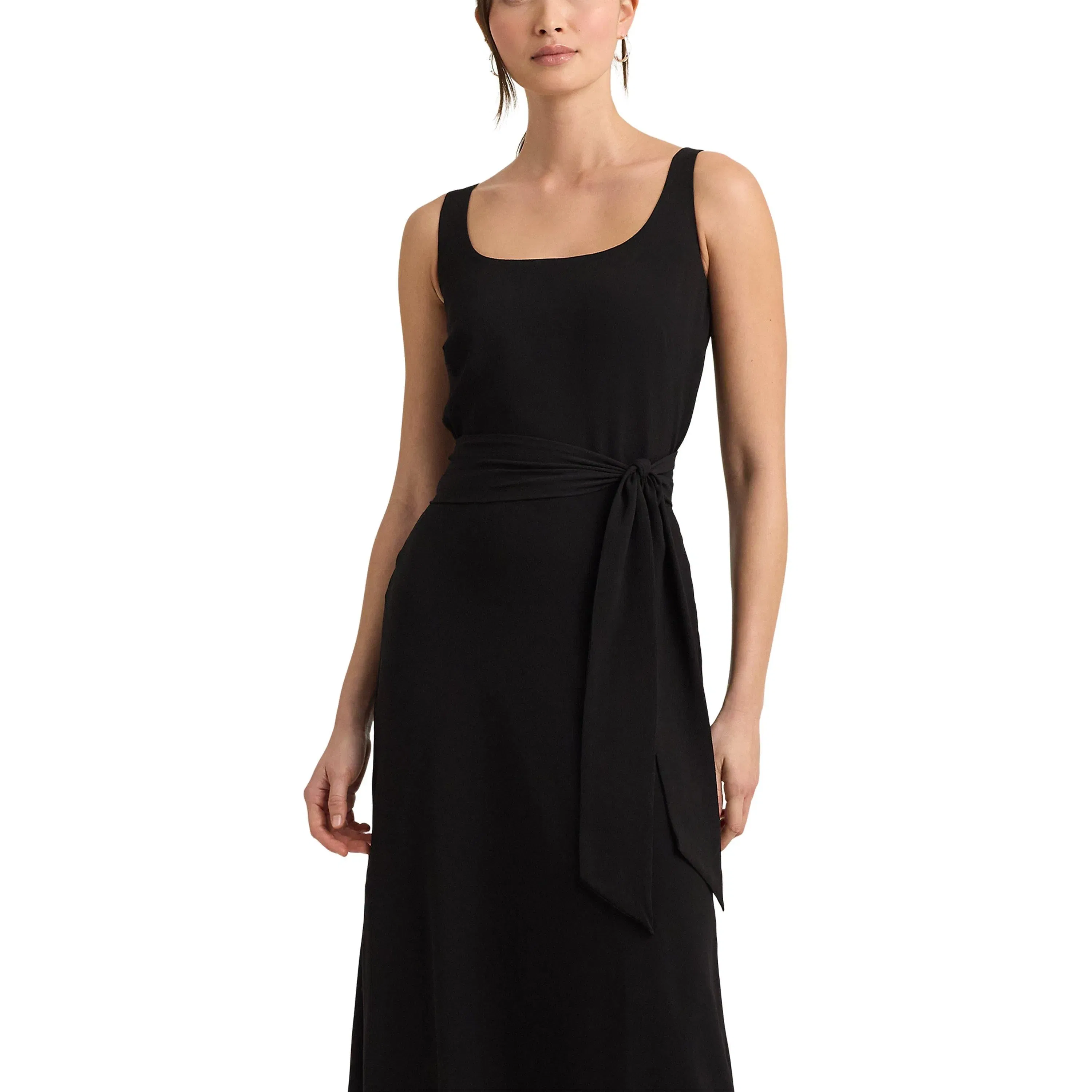 Belted Crepe Sleeveless Dress