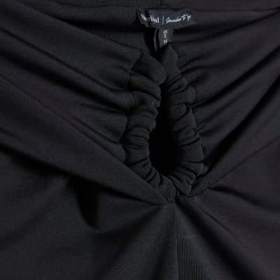 Black Fold Over Long Sleeve Bardot Top