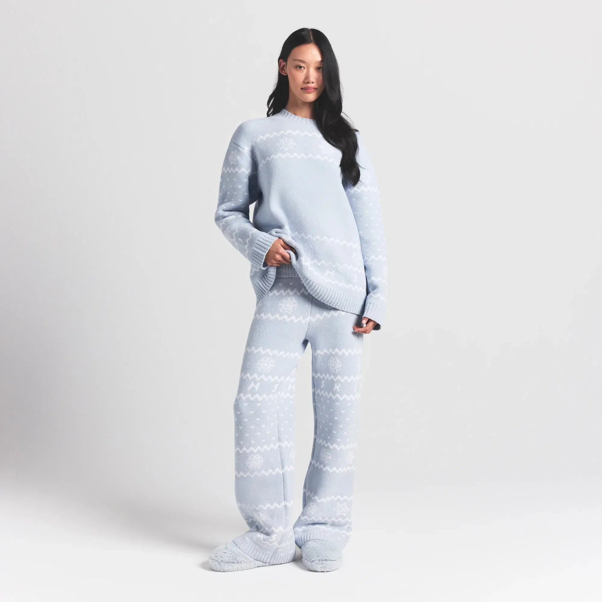 COZY LIGHT CREWNECK PULLOVER | ZEN BLUE HEART FAIR ISLE