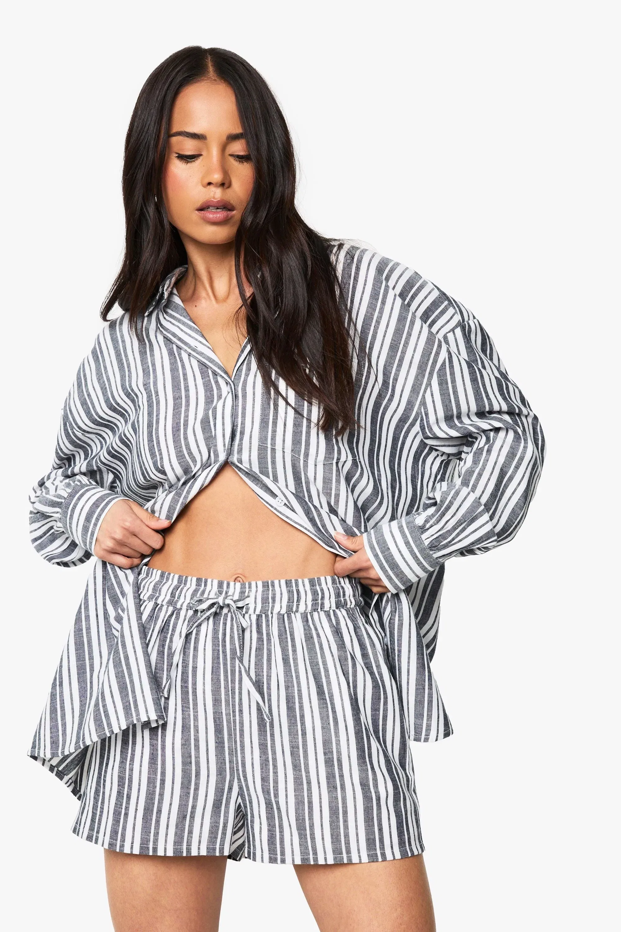 Stripe Long Sleeve Shirt & Shorts Co-ord