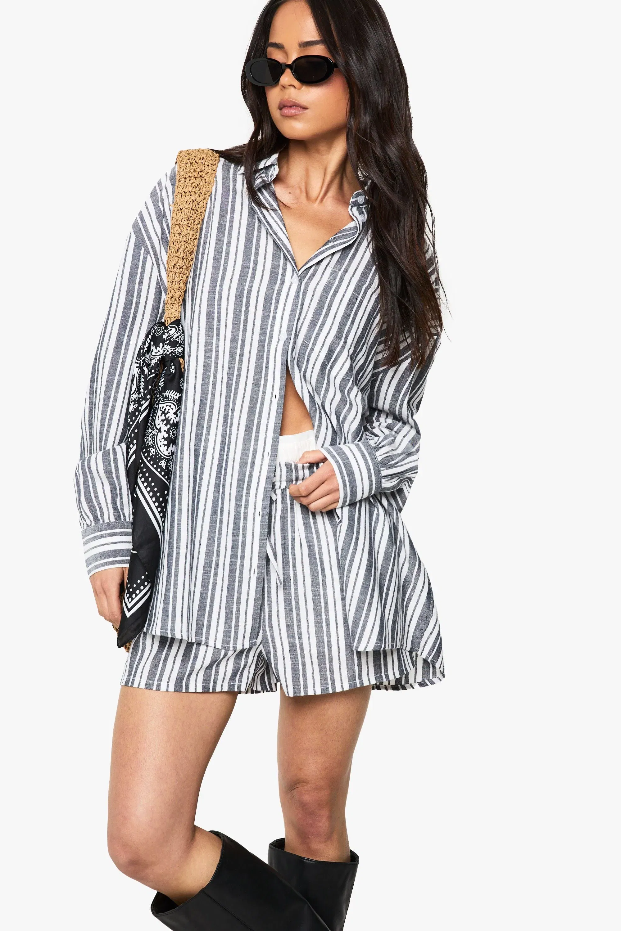 Stripe Long Sleeve Shirt & Shorts Co-ord