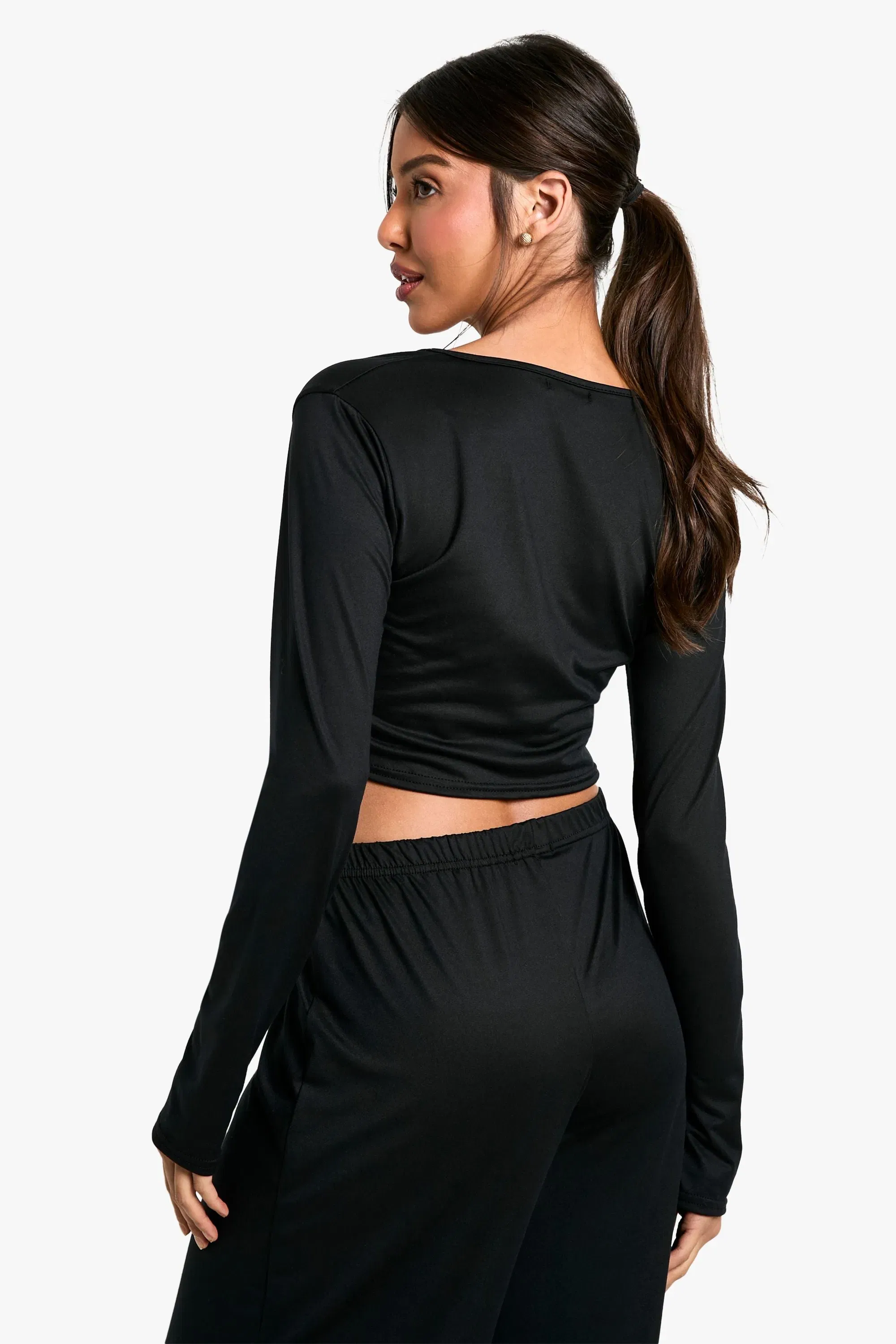 Loungewear Soft Touch Button Up Long Sleeve Crop Top