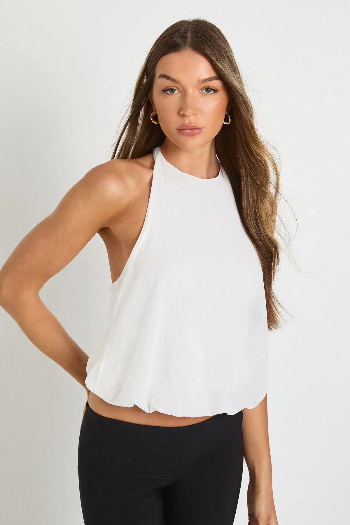 Mesh Halterneck Bubble Hem Top