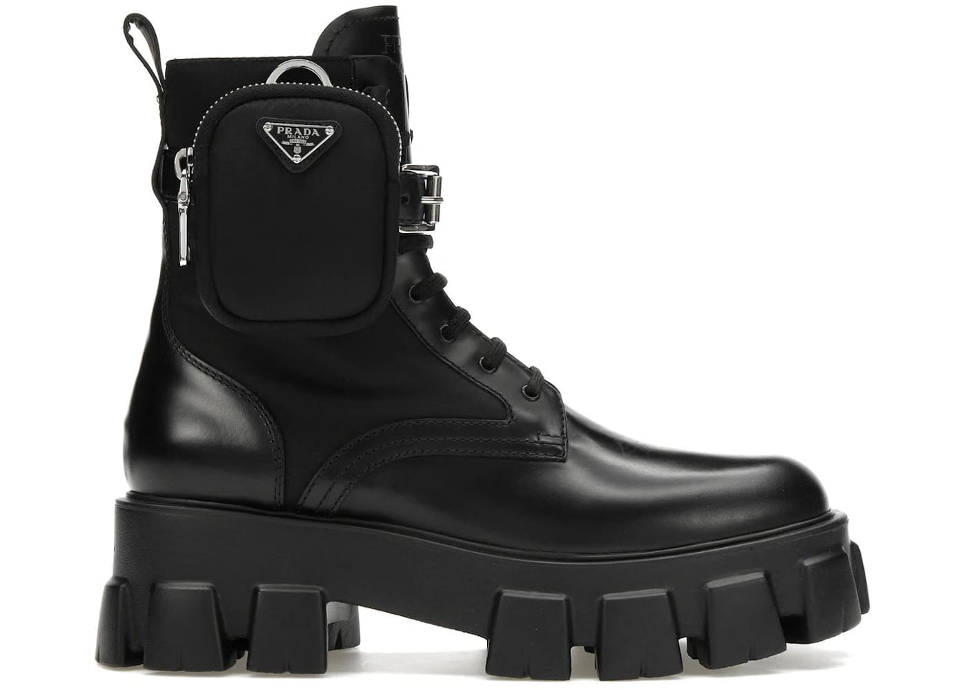 Prada Monolith 55Mm Pouch Ankle Boots Black Leather