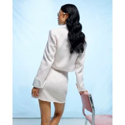 Pink Boucle Hybrid Cropped Blazer