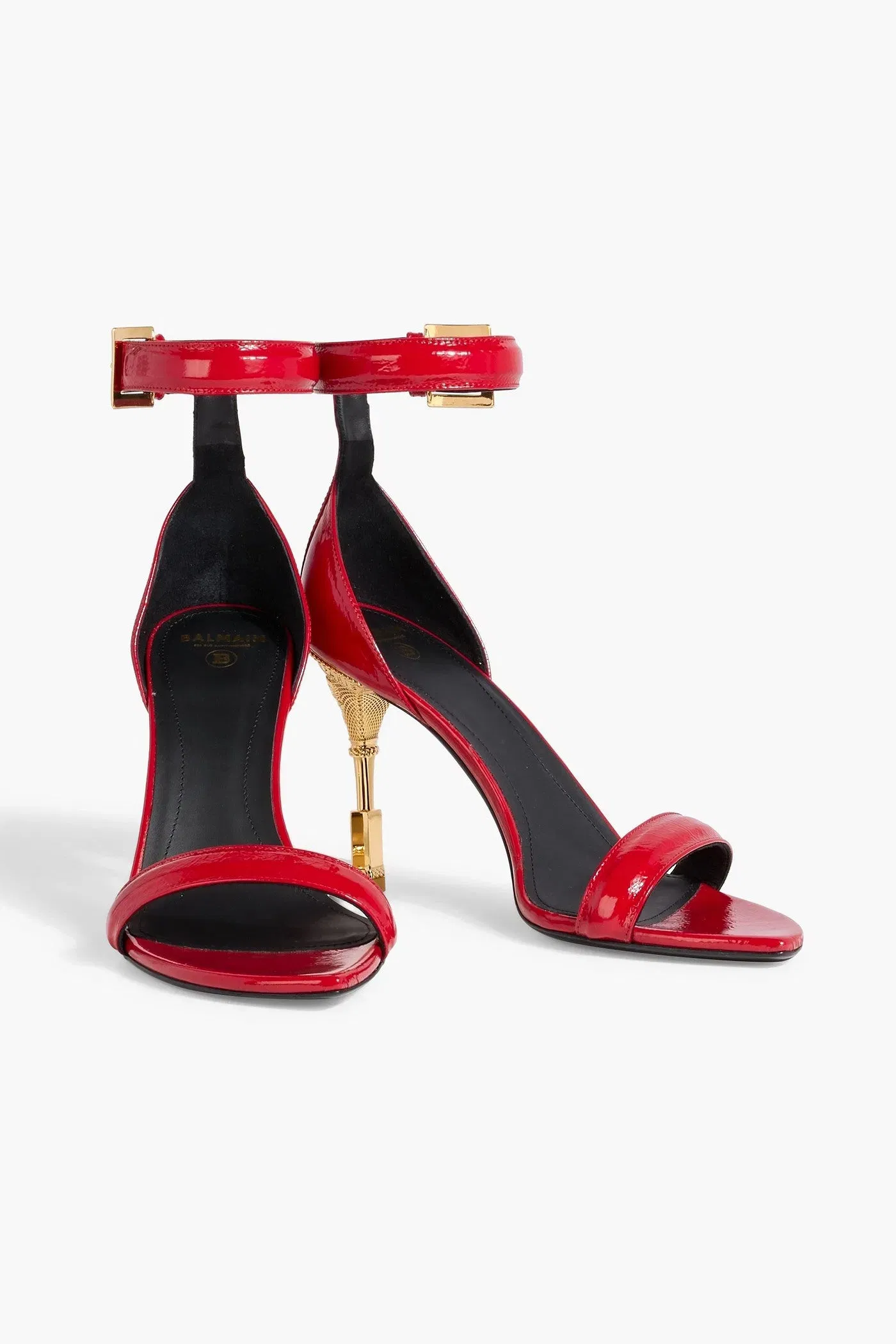 Balmain Moneta Patent-Leather Sandals Red Women's