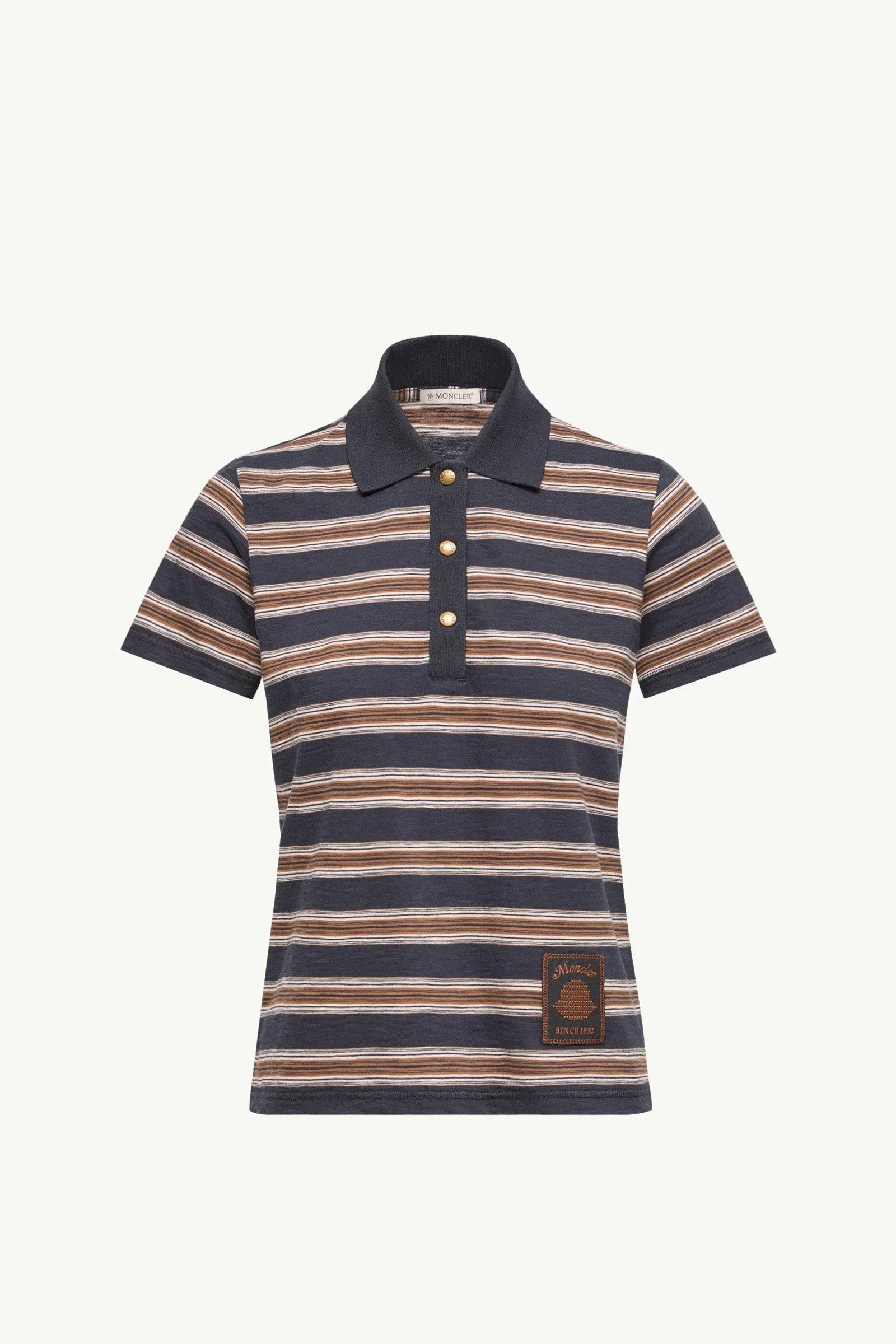 Moncler Striped Cotton Polo Shirt Blue & Brown Blue & Brown