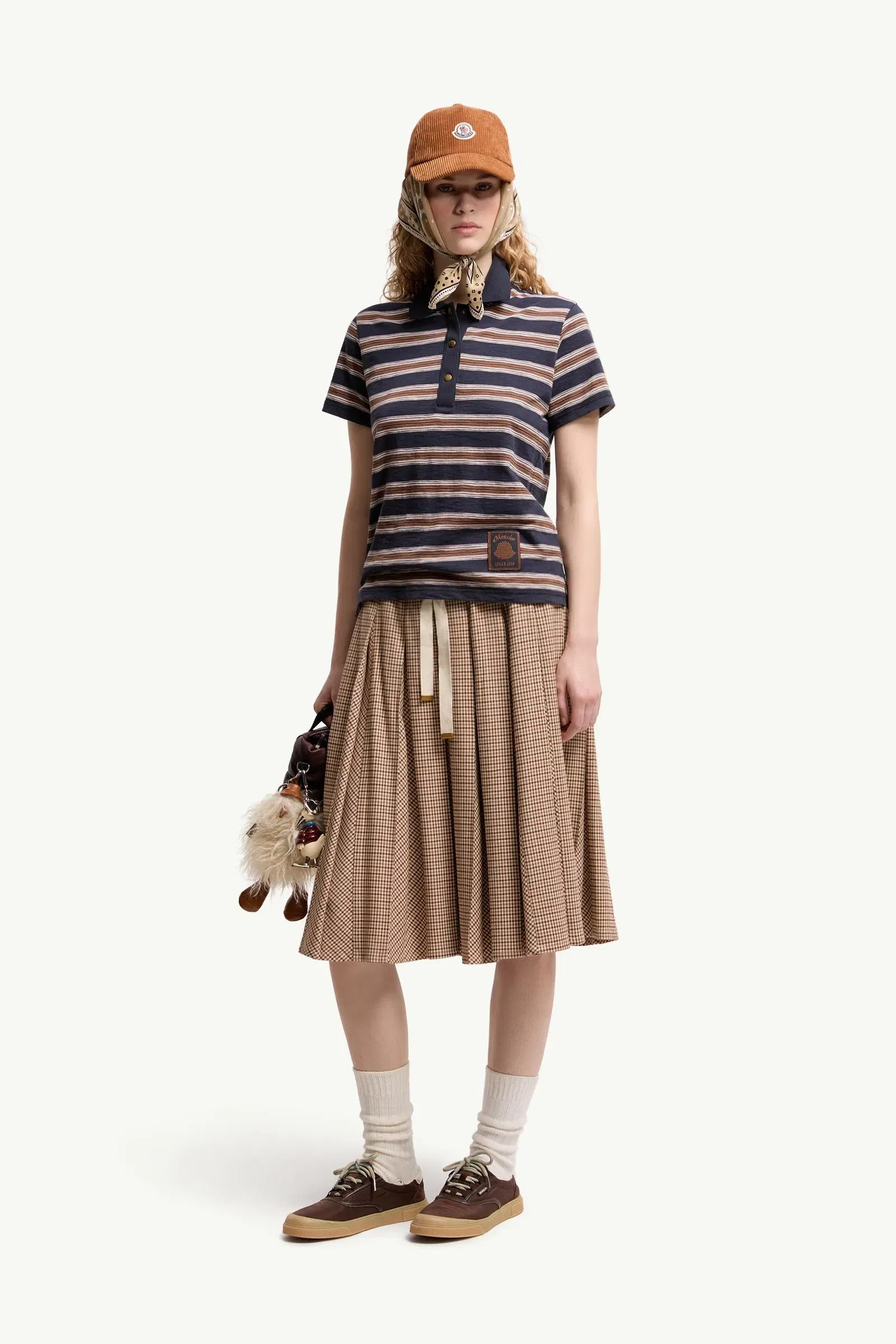 Moncler Striped Cotton Polo Shirt Blue & Brown Blue & Brown