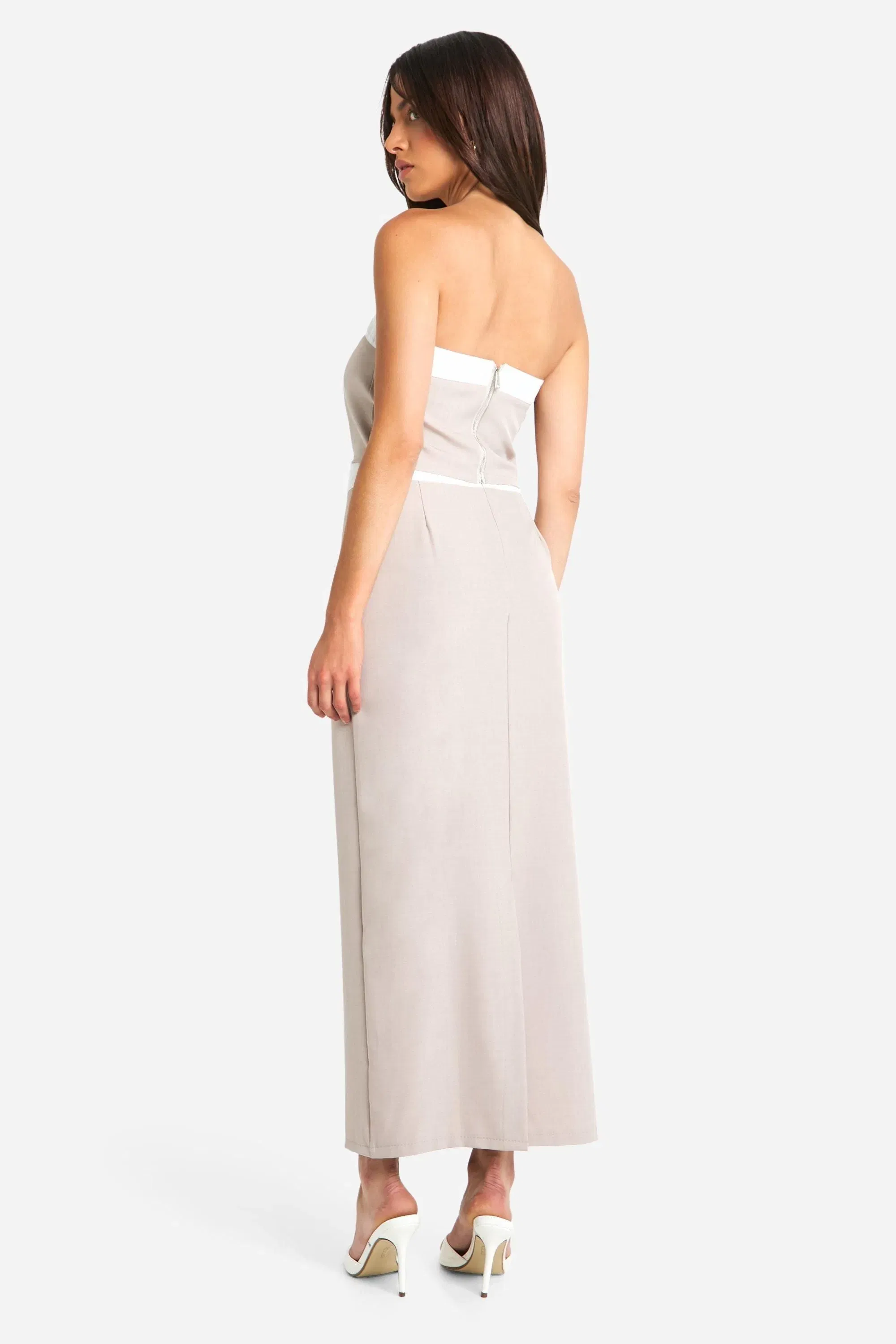 Textured Linen Look Contrast Column Maxi Skirt