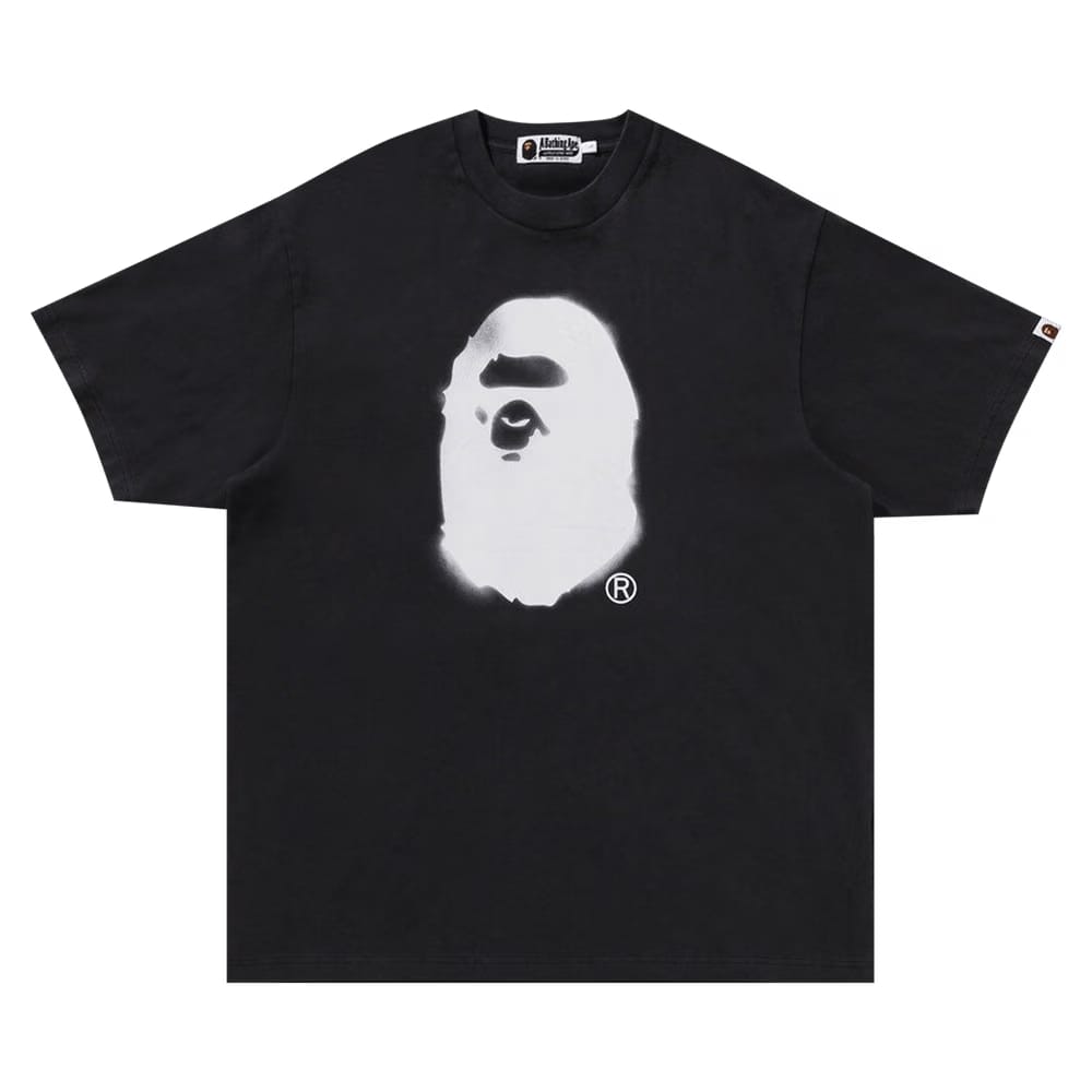 BAPE Spray Ape Head Garment Dyed Relaxed Fit T-Shirt Black