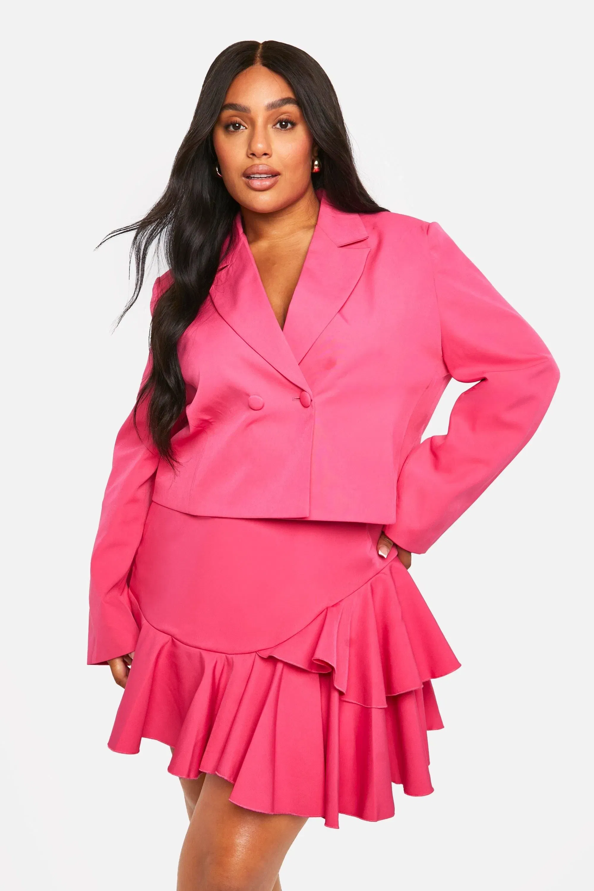 Plus Ruffle Hem Woven Mini Skirt