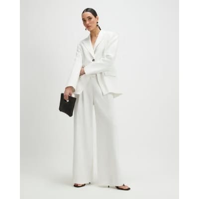 White Linen Look Wide Leg Trousers