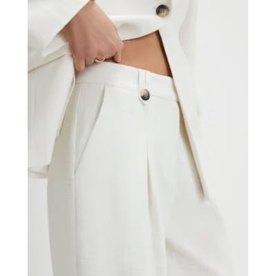 White Linen Look Wide Leg Trousers