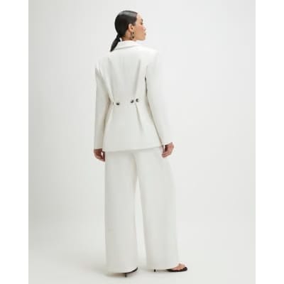 White Linen Look Wide Leg Trousers