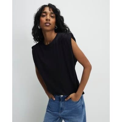 Black Premium Ruched Shoulder T-shirt