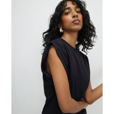Black Premium Ruched Shoulder T-shirt