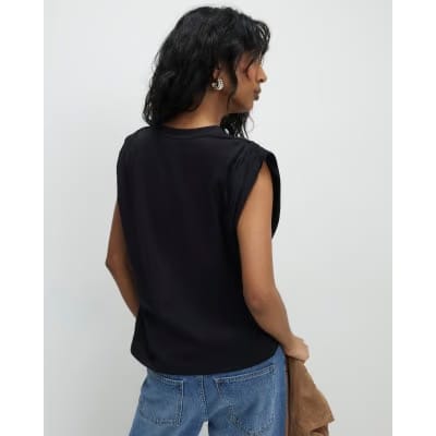 Black Premium Ruched Shoulder T-shirt