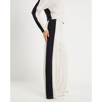 Cream Colour Block Wide Leg Trousers