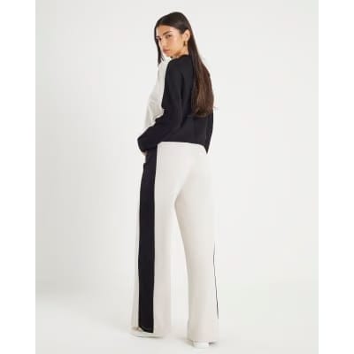 Cream Colour Block Wide Leg Trousers
