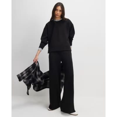 Black Premium Drawstring Wide Leg Joggers