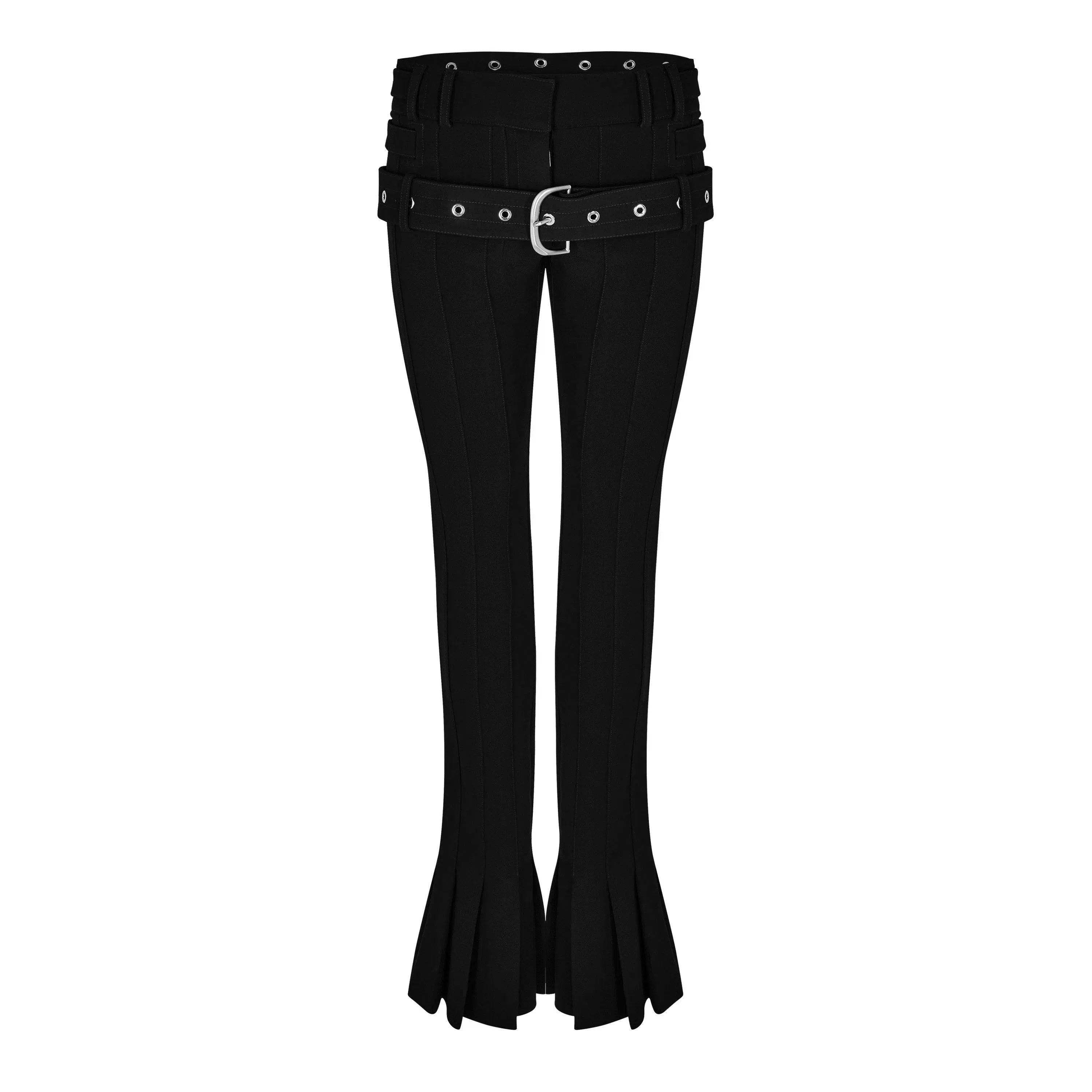 Double Waist Low Rise Flared Trousers