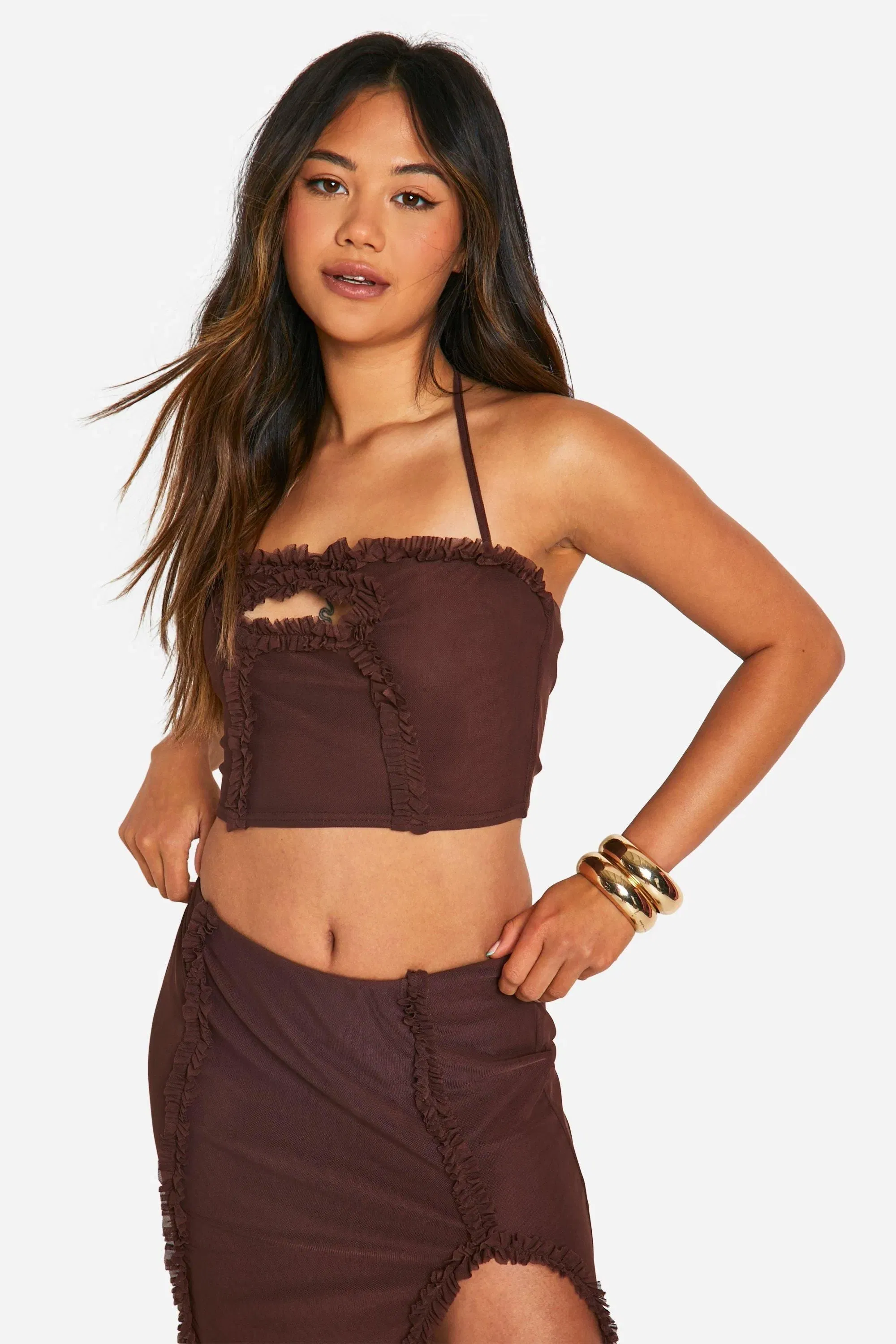 Ruffle Key Hole Cross Front Top