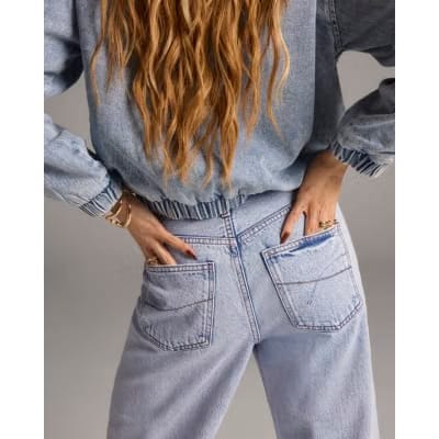 Blue Relaxed Straight Leg Jeans