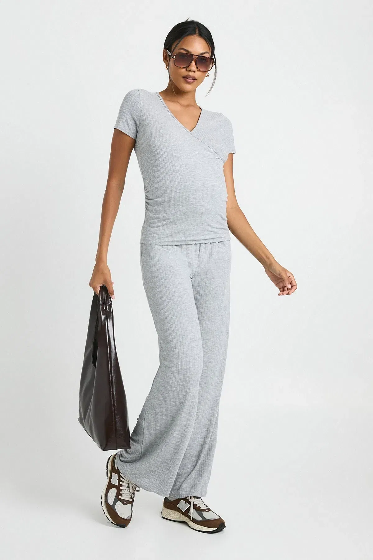 Maternity Soft Rib Wrap Top & Trouser Lounge Set