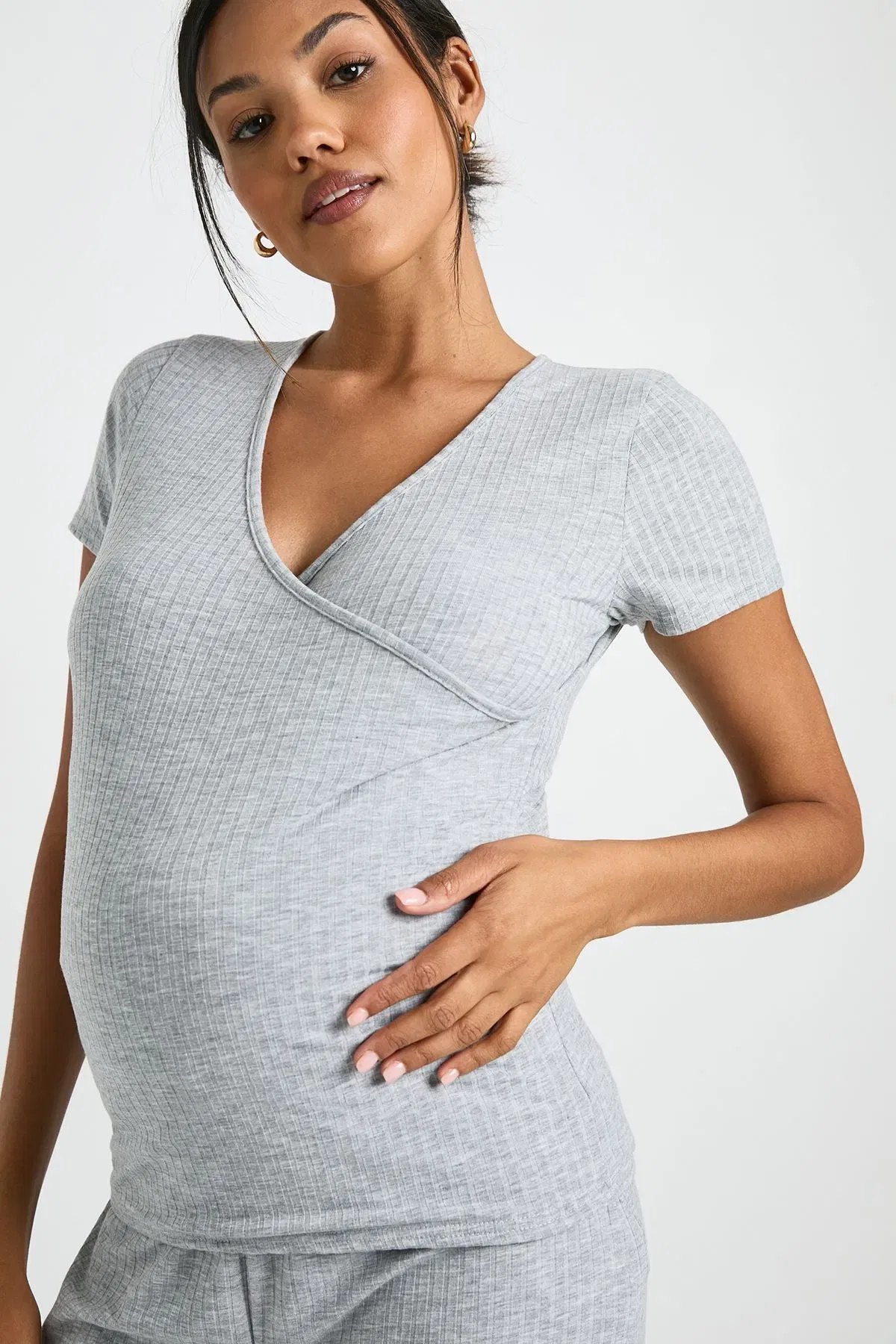 Maternity Soft Rib Wrap Top & Trouser Lounge Set