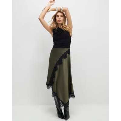 Khaki Lace Hybrid Drape Maxi Dress