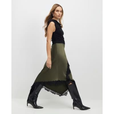 Khaki Lace Hybrid Drape Maxi Dress