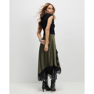 Khaki Lace Hybrid Drape Maxi Dress