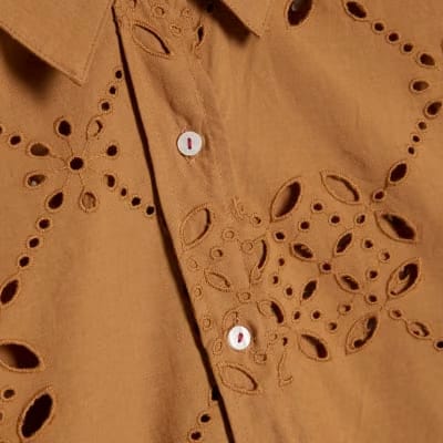 Brown Poplin Broderie Shirt