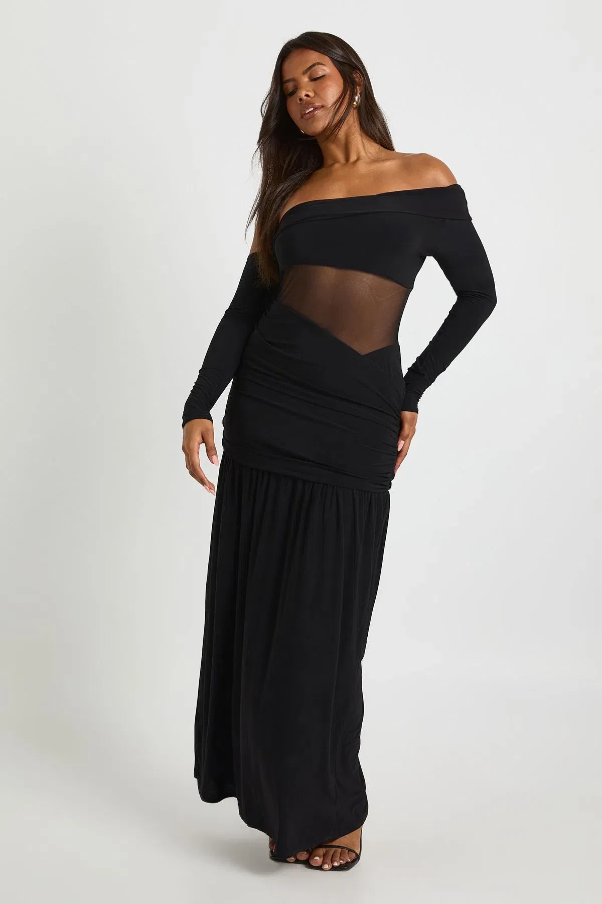 Asymmetric Mesh Cut Out Maxi Dress