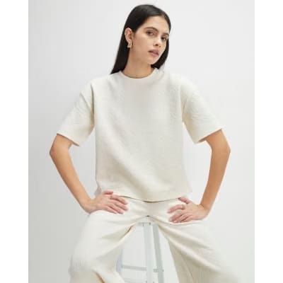 Cream Short Sleeve Jacquard Texture T-Shirt
