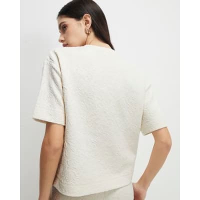 Cream Short Sleeve Jacquard Texture T-Shirt