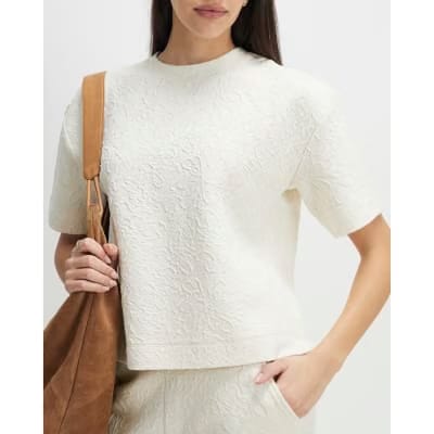 Cream Short Sleeve Jacquard Texture T-Shirt