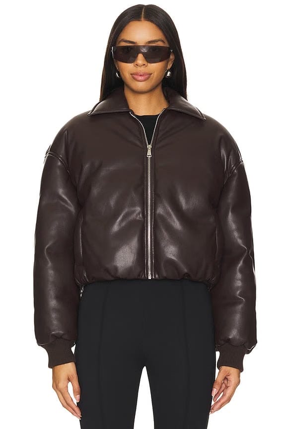 superdown Sanja Faux Leather Jacket in Brown