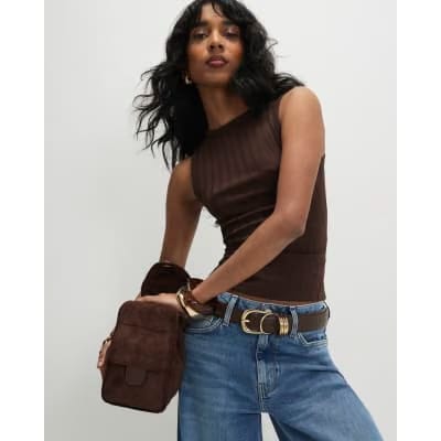 Brown Sleeveless Wide Ribbed Tank Top
