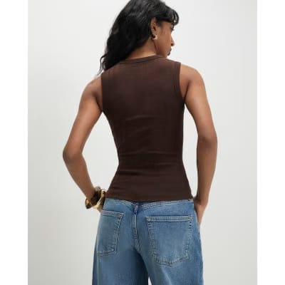 Brown Sleeveless Wide Ribbed Tank Top