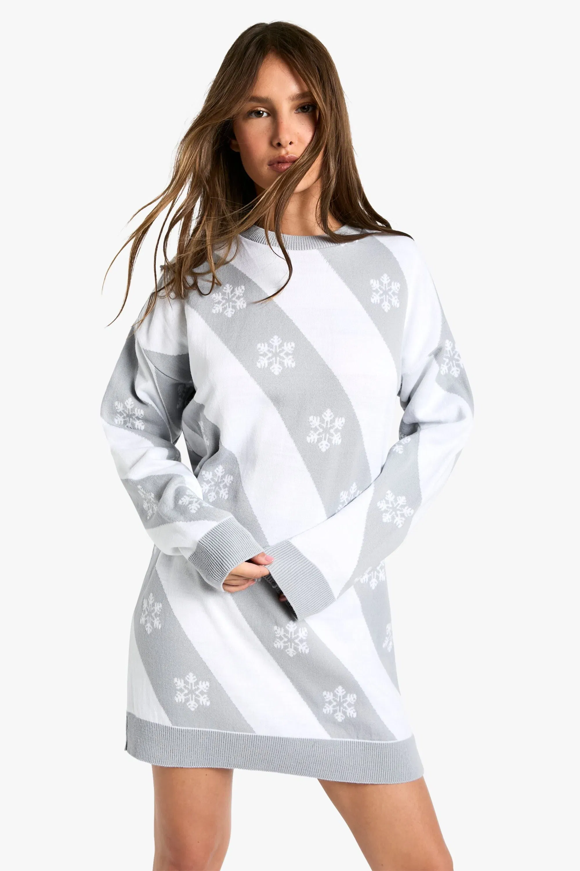 Snowflake Stripe Knitted Christmas Dress