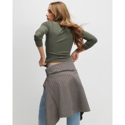 Khaki Cotton Long Sleeve Fitted Top