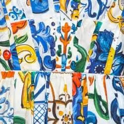 Dolce & Gabbana Multicolor Majolica Printed Cotton Flared Midi Dress