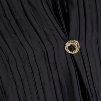 Black Satin Plisse Gold Detail Top