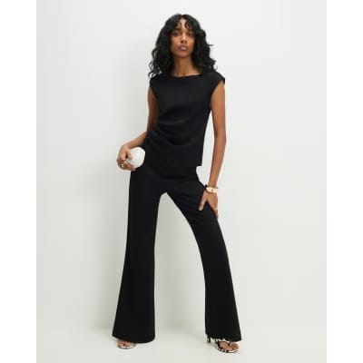 Black Ponte Sleeveless Button Detail Top