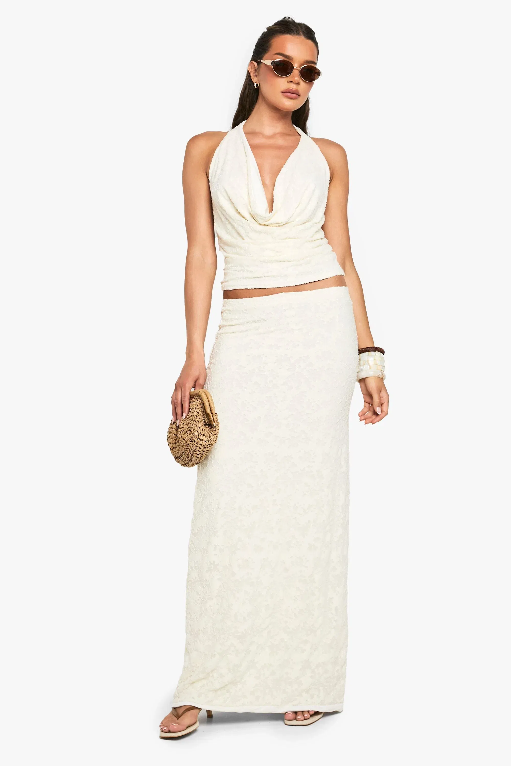 Floral Jaquard Column Maxi Skirt