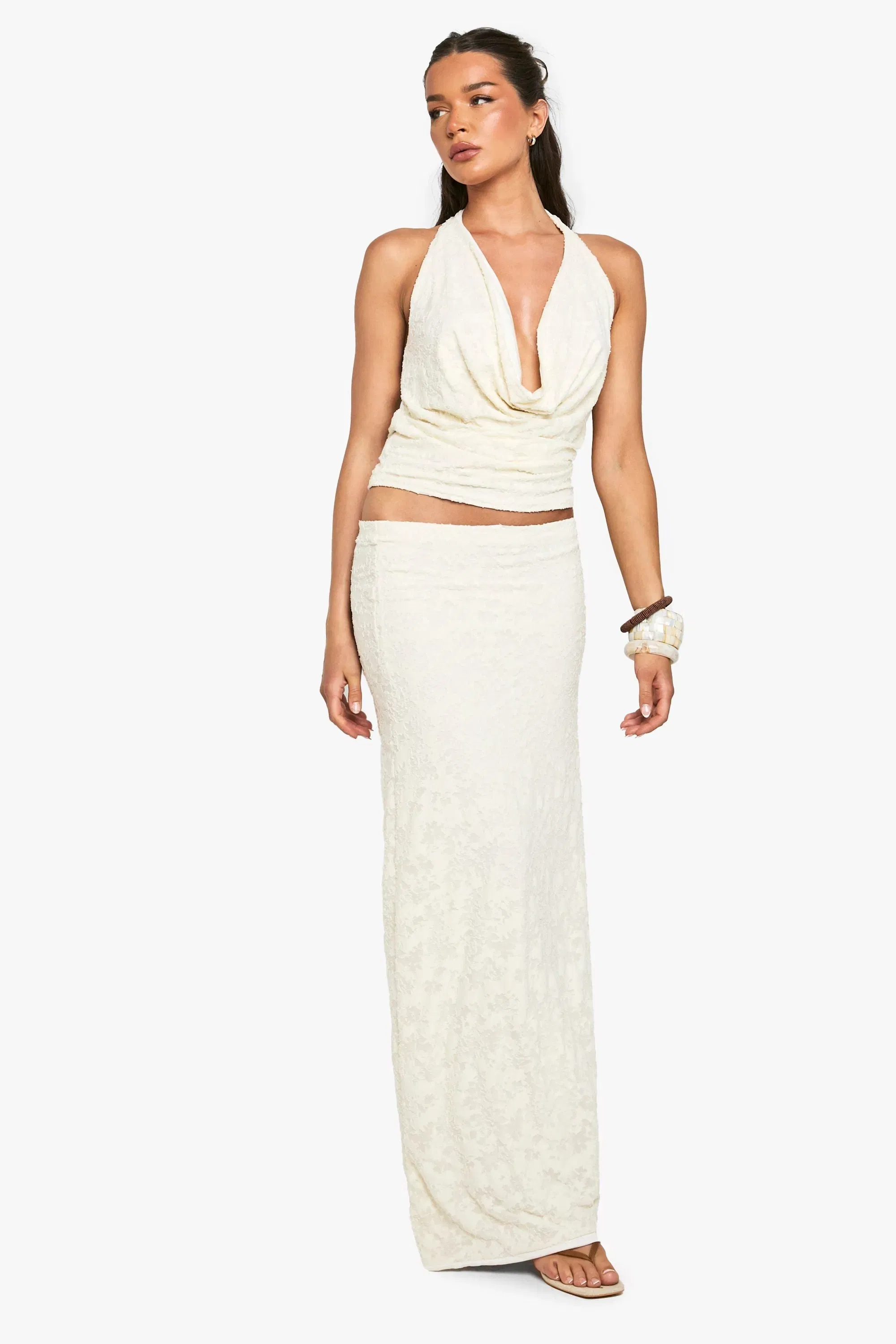 Floral Jaquard Column Maxi Skirt