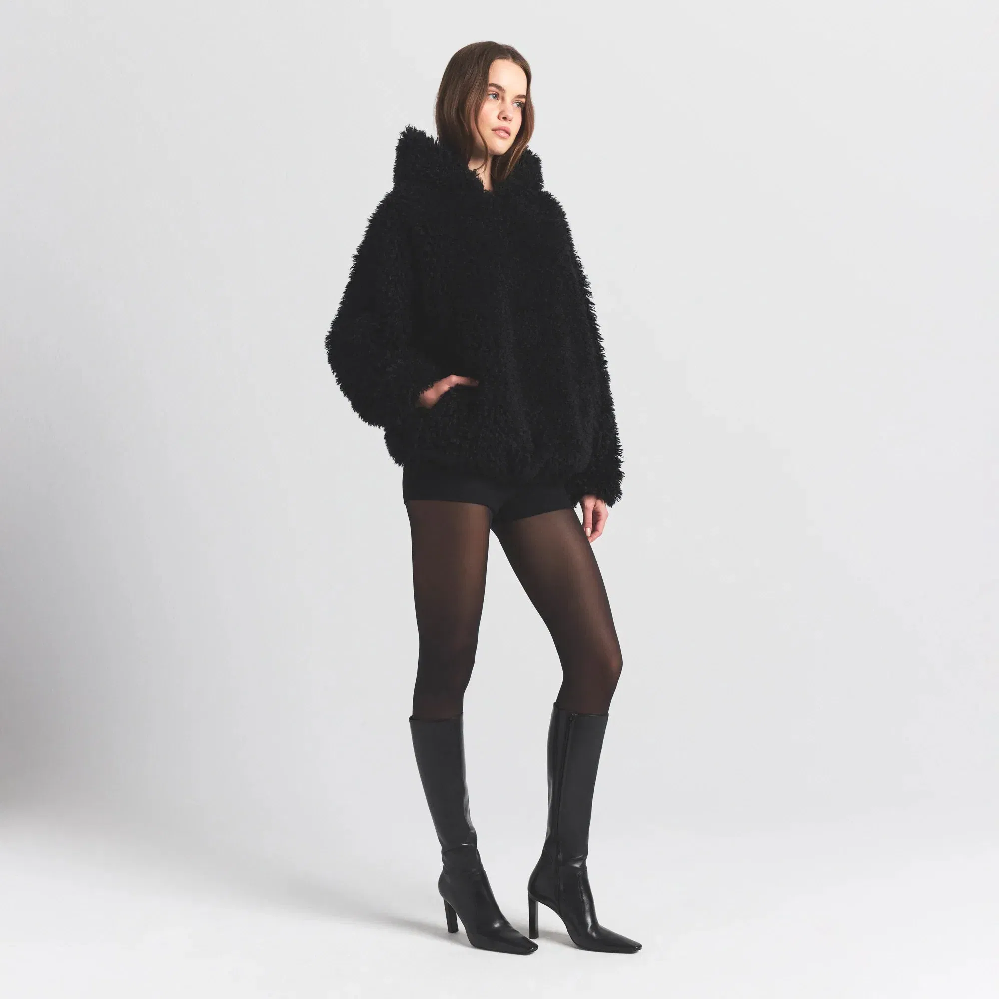 FAUX FUR HOODIE | ONYX