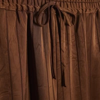 Brown Striped Drawstring Wide Leg Trousers