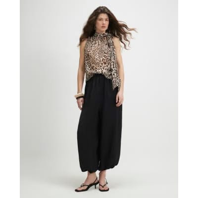 Black Leopard Pussybow Blouse